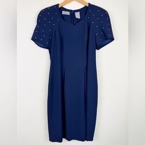 Liz Claiborne Gold Shoulder Studded Navy Blue Dress